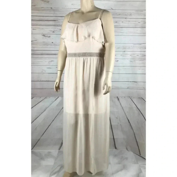 SPEECHLESS Peach Pink Chiffon Cold-Shoulder Maxi Gown NWT 20 - Picture 2 of 5